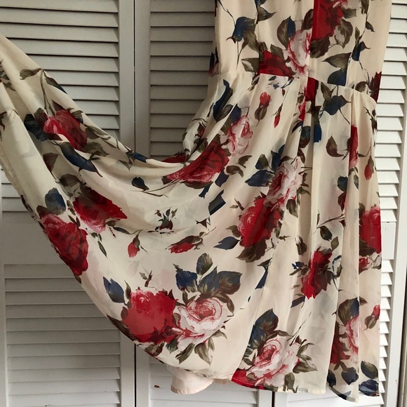 Boho Midi Floral Print Sleeveless Summer Casual Full Lined Sheer Sundress S - Picture 7 of 7